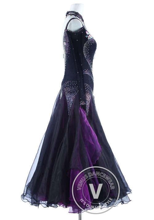 Purple Black Luxury Foxtrot Waltz Quickstep Competition Dress