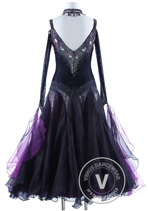 Purple Black Luxury Foxtrot Waltz Quickstep Competition Dress