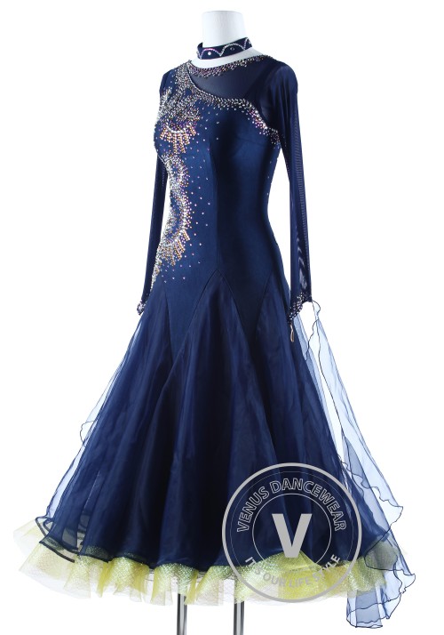 Navy Blue Luxury Competition Foxtrot Waltz Quickstep Dress