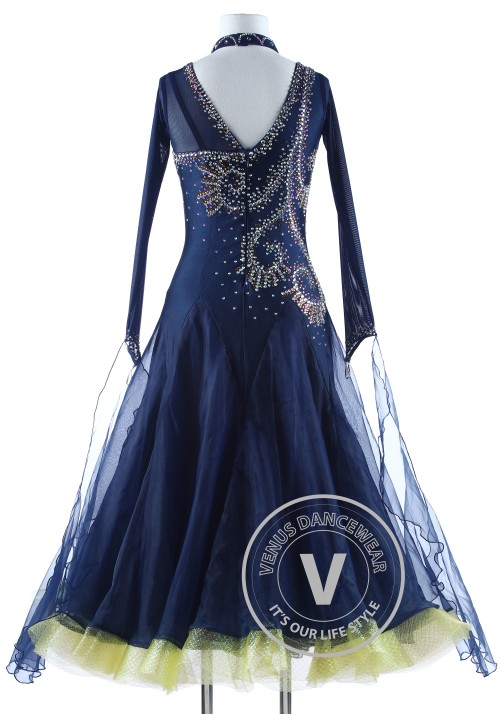 Navy Blue Luxury Competition Foxtrot Waltz Quickstep Dress