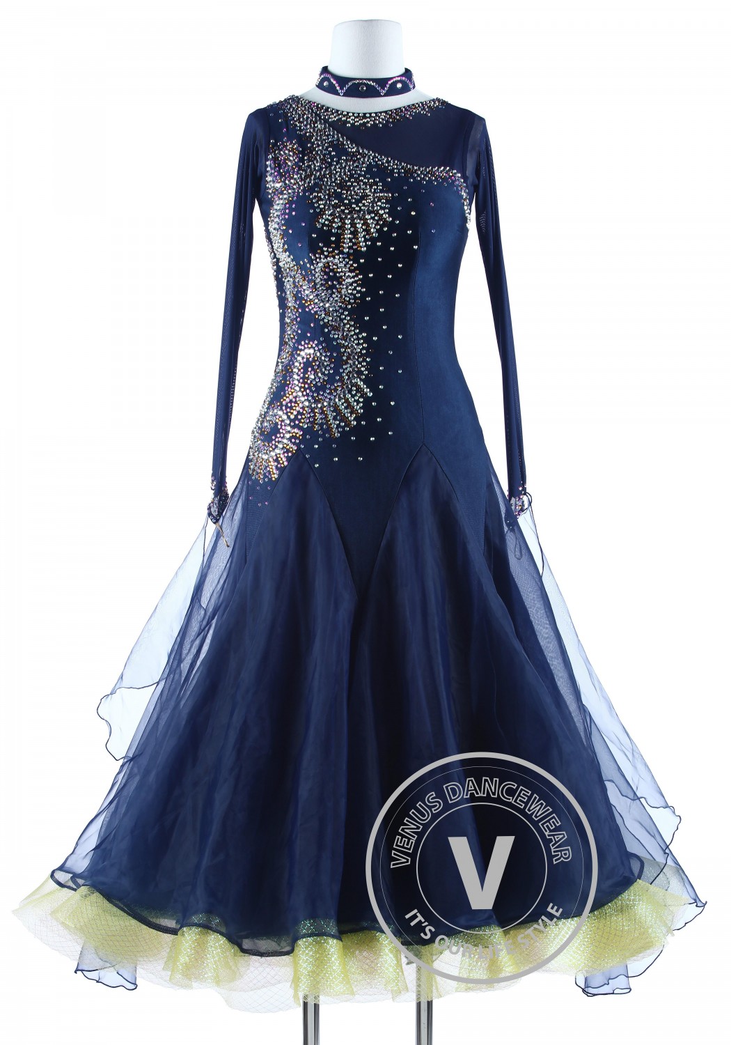 Navy Blue Luxury Competition Foxtrot Waltz Quickstep Dress