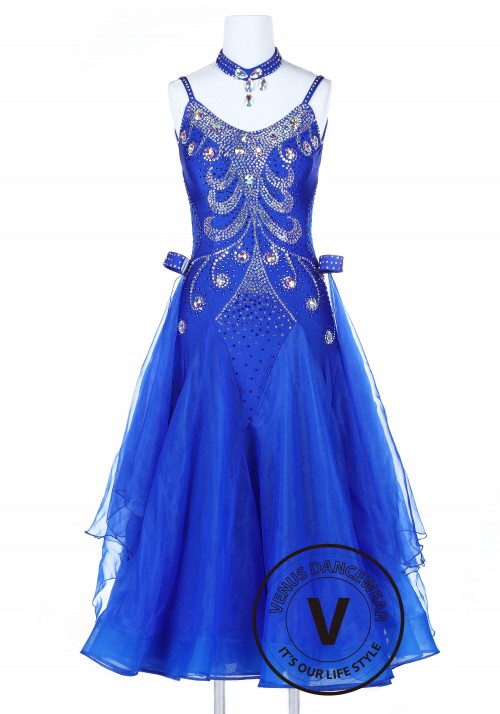Royal Blue Elegant Smooth Competition Foxtrot Waltz Quickstep Dress