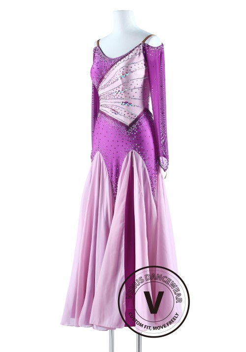 Lavender and Pinkish Smooth Waltz Quickstep Competition Dress