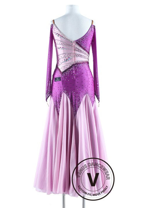 Lavender and Pinkish Smooth Waltz Quickstep Competition Dress