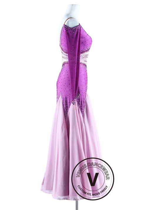 Lavender and Pinkish Smooth Waltz Quickstep Competition Dress