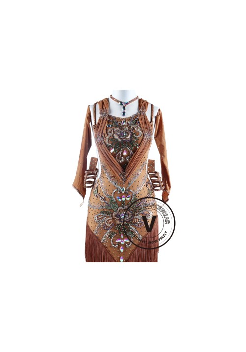 Bohemian Style Brown Fringe Tango Salsa Latin Rhythm Competition Dress