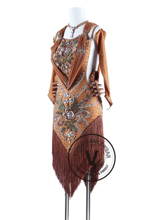 Bohemian Style Brown Fringe Tango Salsa Latin Rhythm Competition Dress