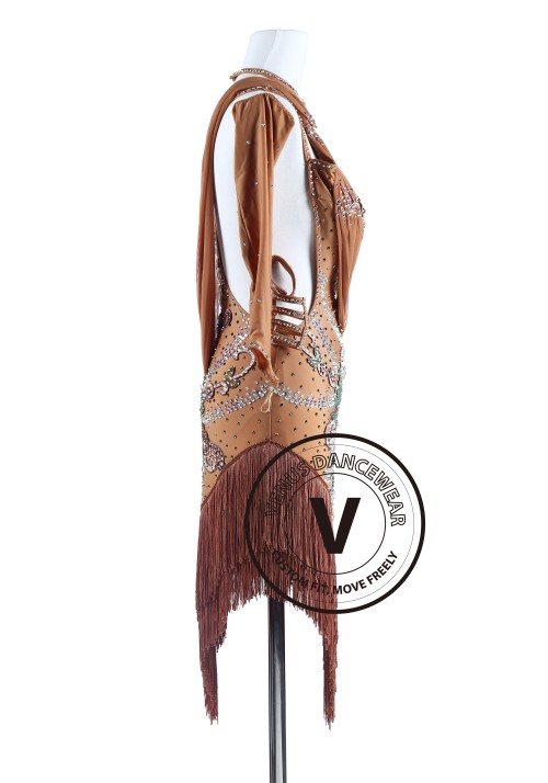 Bohemian Style Brown Fringe Tango Salsa Latin Rhythm Competition Dress