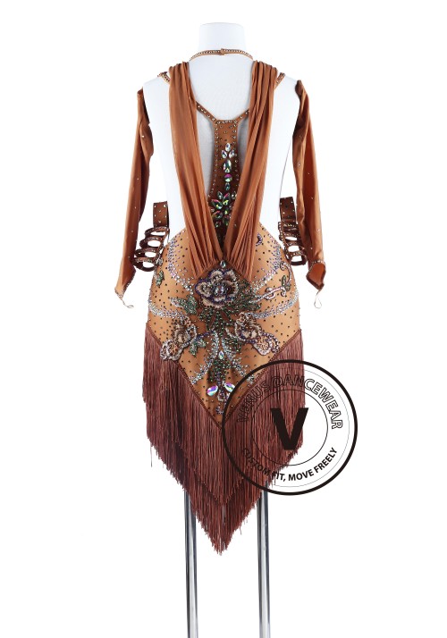 Bohemian Style Brown Fringe Tango Salsa Latin Rhythm Competition Dress