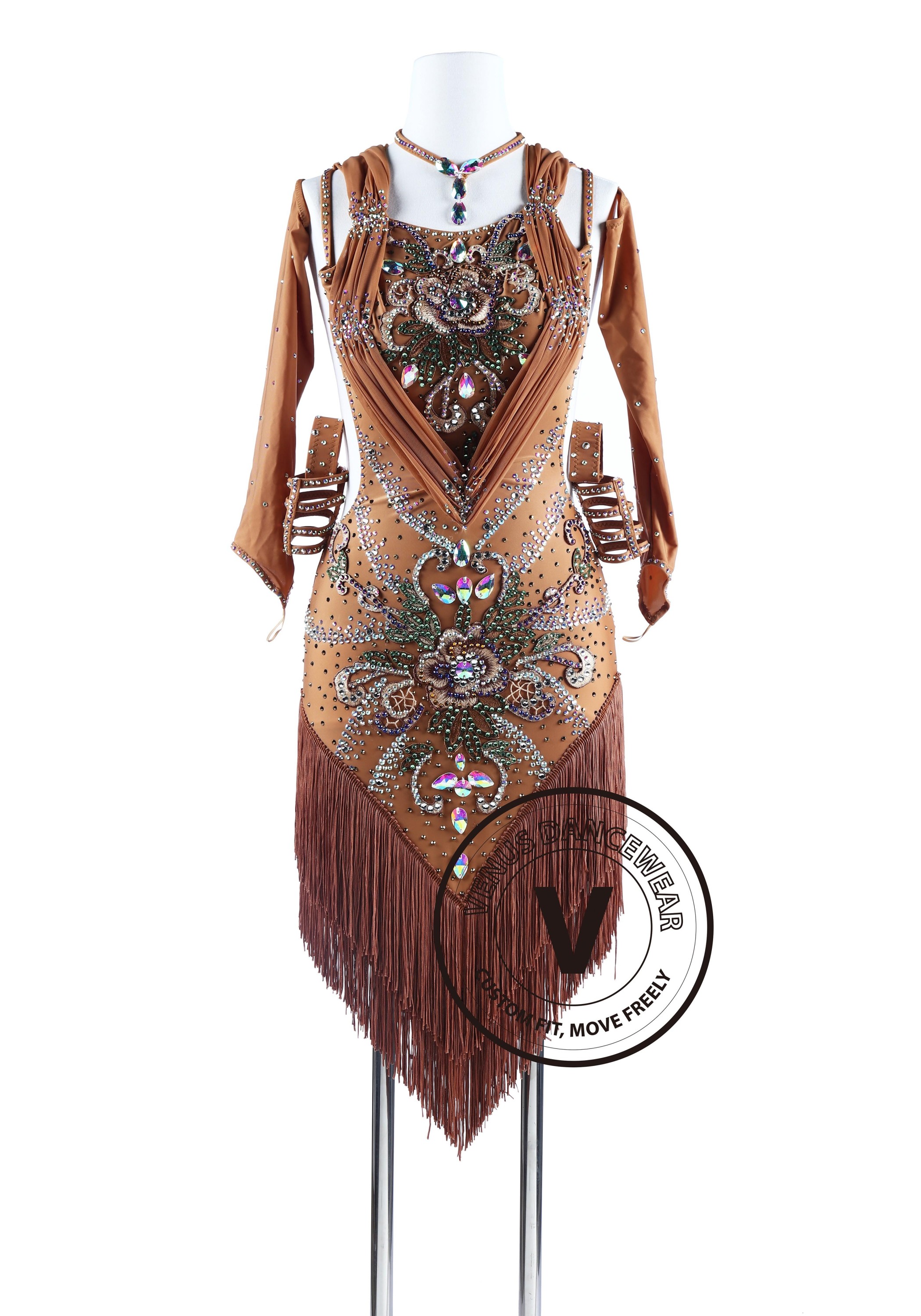 Bohemian Style Brown Fringe Tango Salsa Latin Rhythm Competition Dress