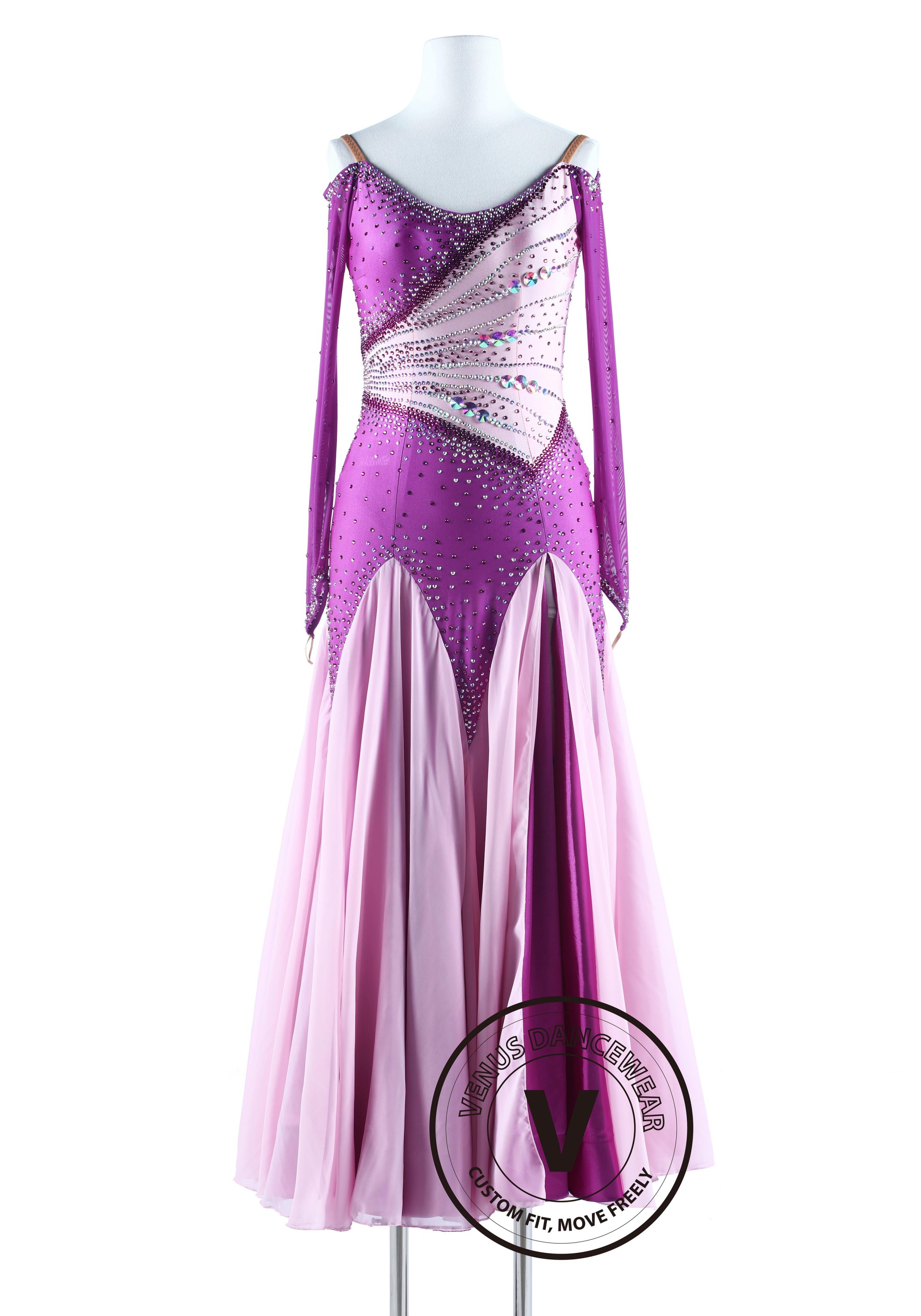 Lavender and Pinkish Smooth Waltz Quickstep Competition Dress