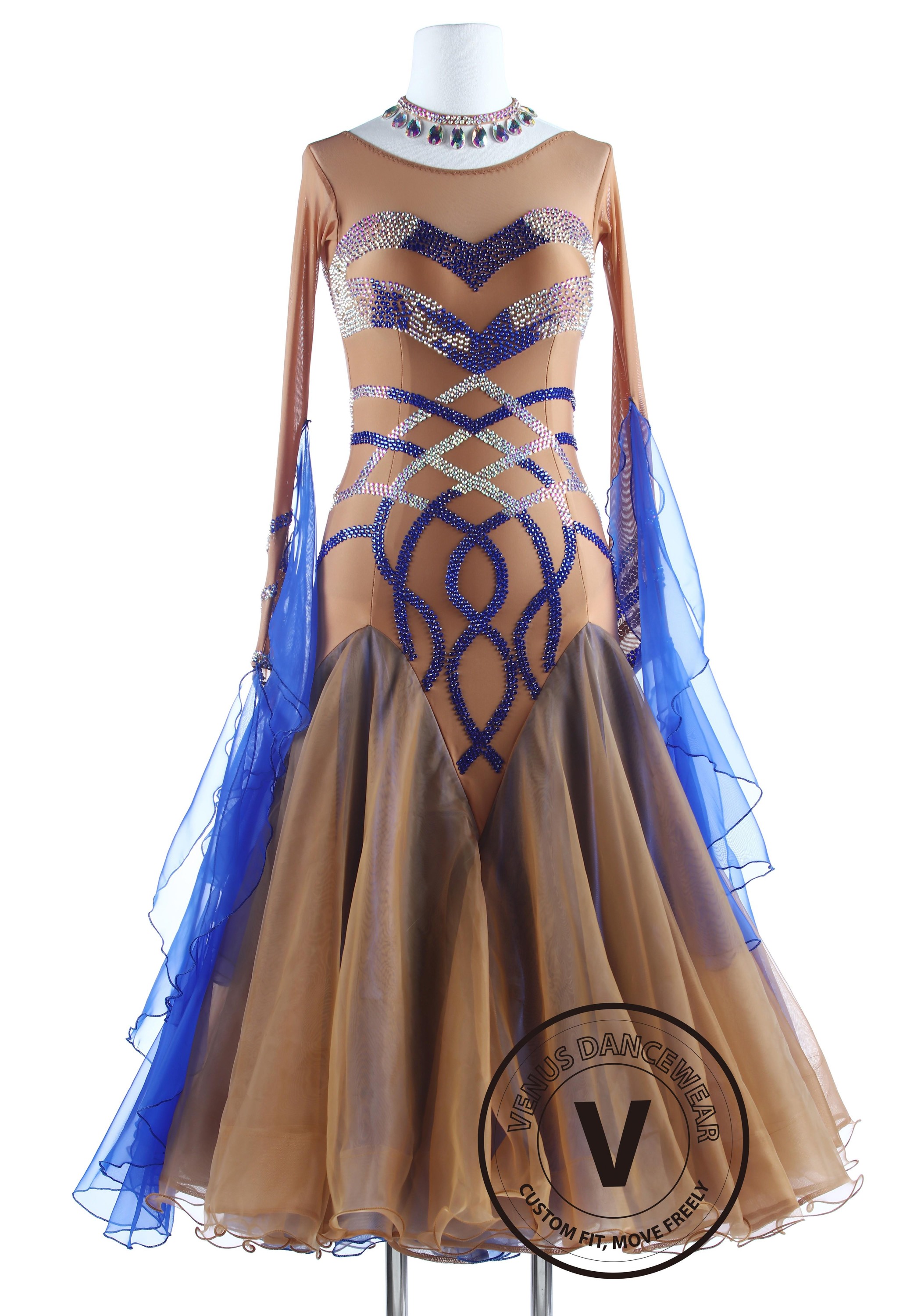 Caramel with Royal Blue Luxury Foxtrot Waltz Quickstep Competition