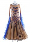 Caramel with Royal Blue Luxury Foxtrot Waltz Quickstep Competition Dress