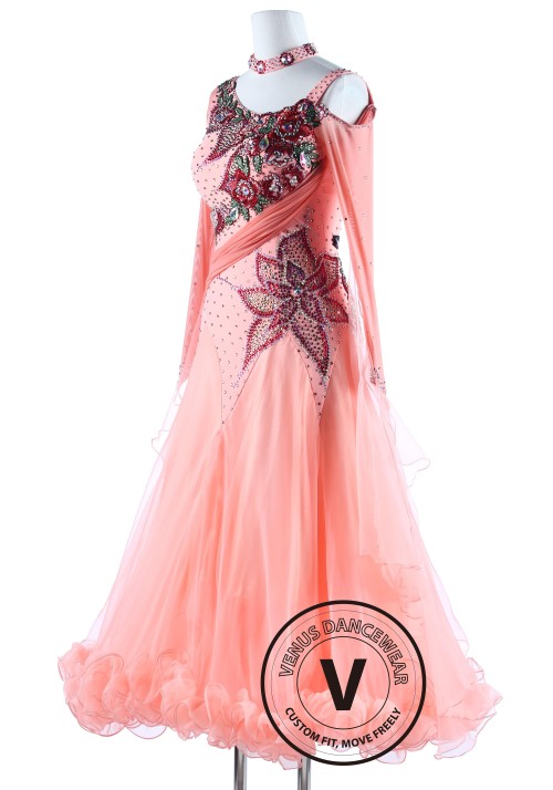 Light Salmon Color Luxury Foxtrot Waltz Quickstep Competition Dress