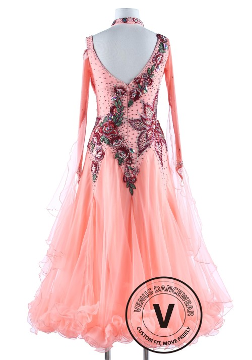 Light Salmon Color Luxury Foxtrot Waltz Quickstep Competition Dress