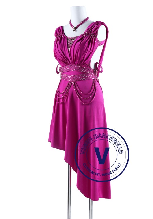 Fuchsia Drape Back Tango Salsa Latin Rhythm Competition Dress