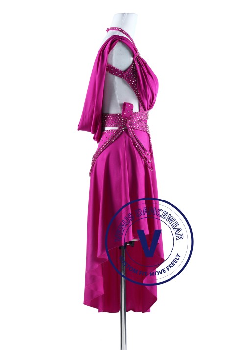 Fuchsia Drape Back Tango Salsa Latin Rhythm Competition Dress