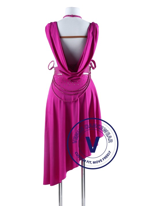 Fuchsia Drape Back Tango Salsa Latin Rhythm Competition Dress