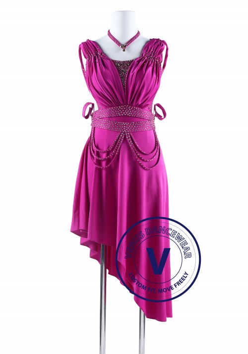 Fuchsia Drape Back Tango Salsa Latin Rhythm Competition Dress