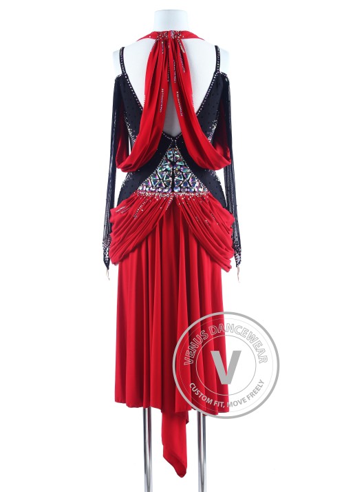 Black and Red Drape style Tango Salsa Latin Rhythm Competition Dress