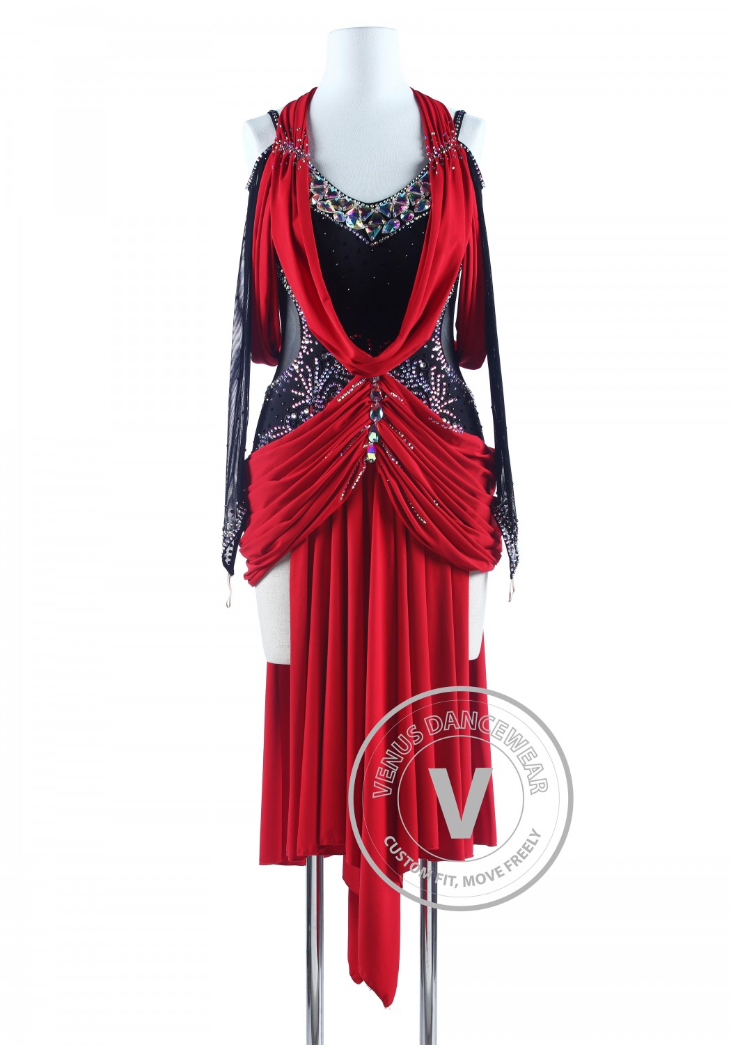 Black and Red Drape style Tango Salsa Latin Rhythm Competition Dress