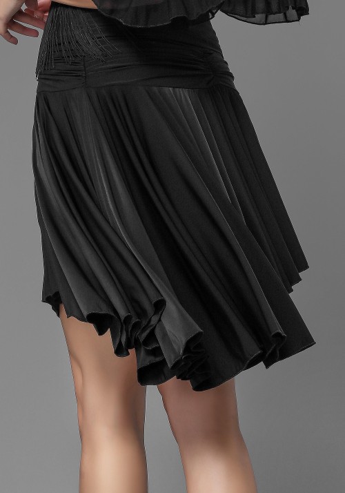 Latin Luxury Crepe Black Pleated Ruffle Dance Skirt