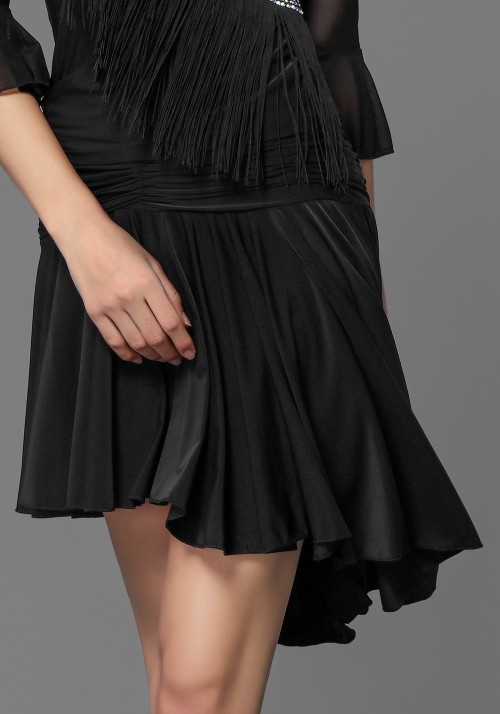 Latin Luxury Crepe Black Pleated Ruffle Dance Skirt