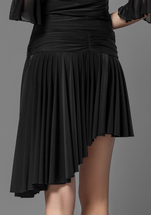 Latin Luxury Crepe Black Pleated Ruffle Dance Skirt