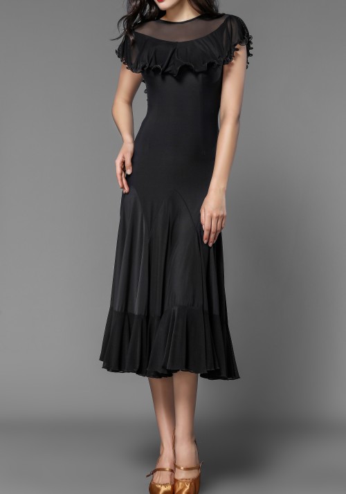 Luxury Crepe Ruffle Short Poncho Ballroom Practice Dress