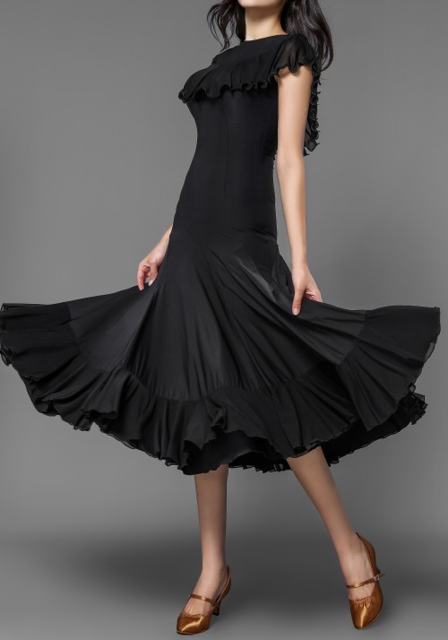 Luxury Crepe Ruffle Short Poncho Ballroom Practice Dress