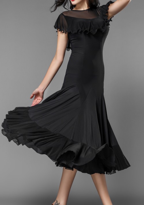 Luxury Crepe Ruffle Short Poncho Ballroom Practice Dress