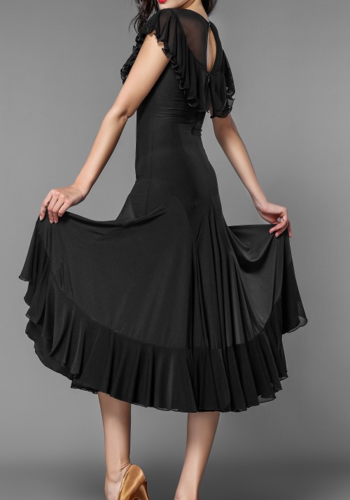 Luxury Crepe Ruffle Short Poncho Ballroom Practice Dress