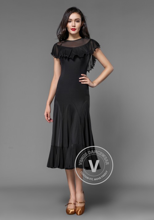 Luxury Crepe Ruffle Short Poncho Ballroom Practice Dress