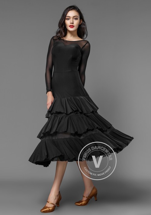 Ballroom Smooth Crepe Sexy Layered Accordion Pleat Practice Dress