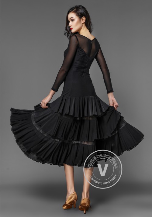 Ballroom Smooth Crepe Sexy Layered Accordion Pleat Practice Dress