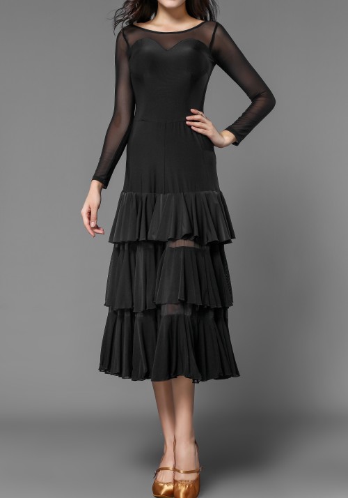 Ballroom Smooth Crepe Sexy Layered Accordion Pleat Practice Dress