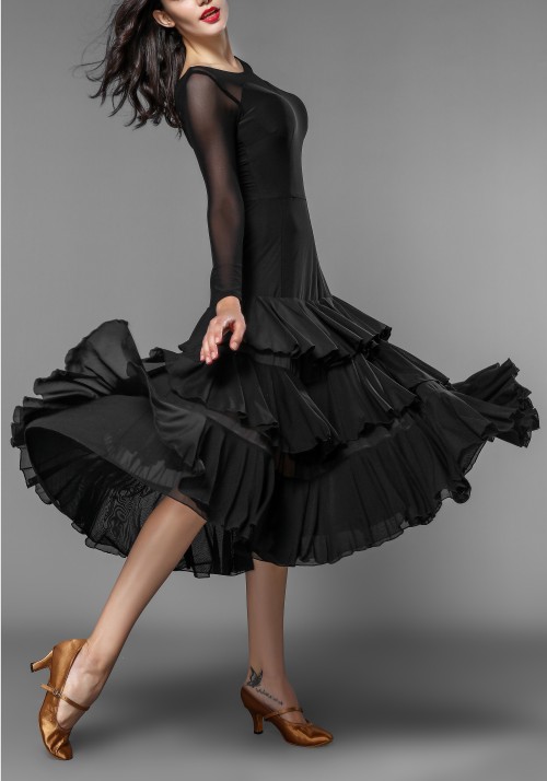 Ballroom Smooth Crepe Sexy Layered Accordion Pleat Practice Dress