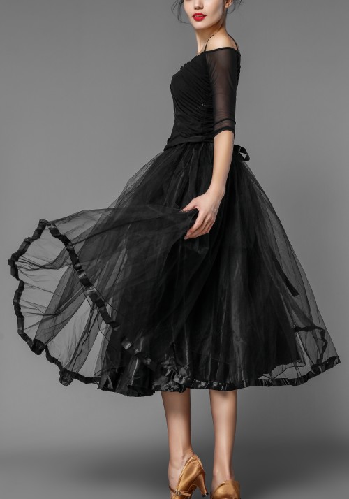 Black Organdy Ballroom Puffy Skirt