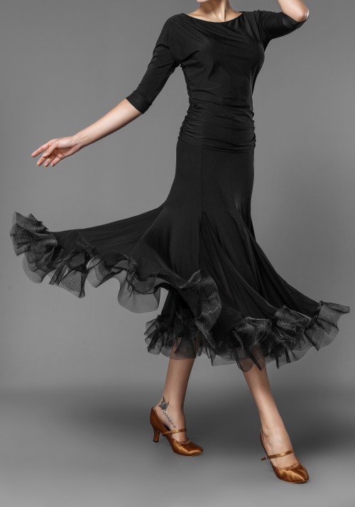 Luxury Flounced Crepe Slit Ballroom Skirt