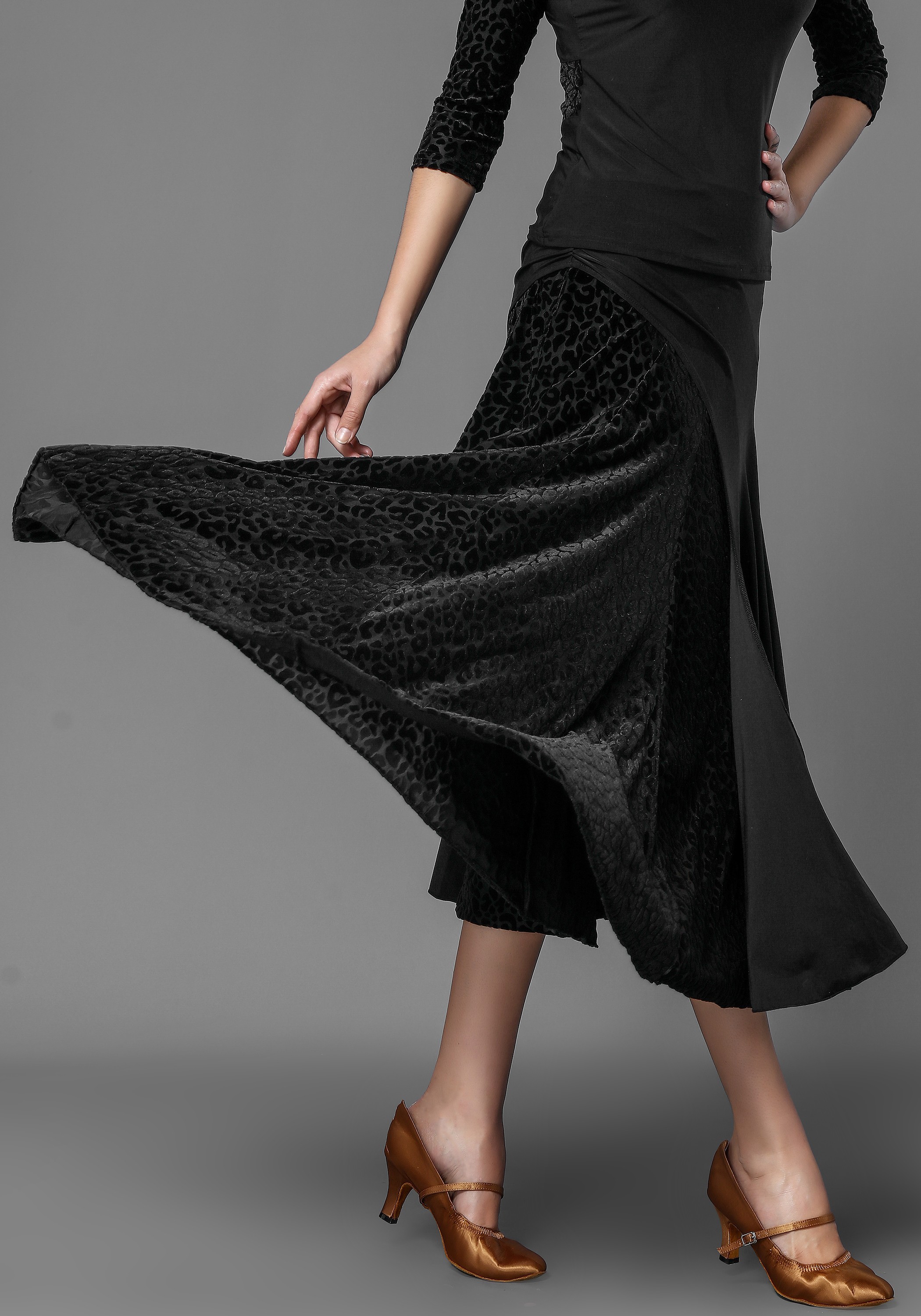 Luxury Leopard Velvet and Crepe Ballroom Skirt