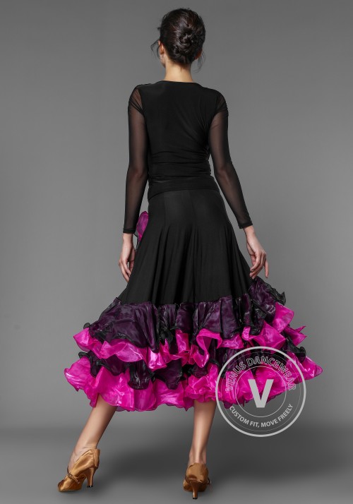 Pink Style Lycra Layered Flounced Ballroom Skirt