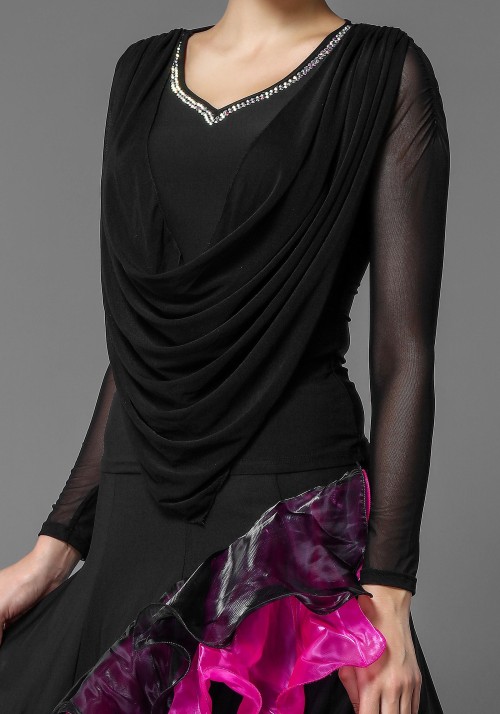 Black Crepe and Stretch Net Top