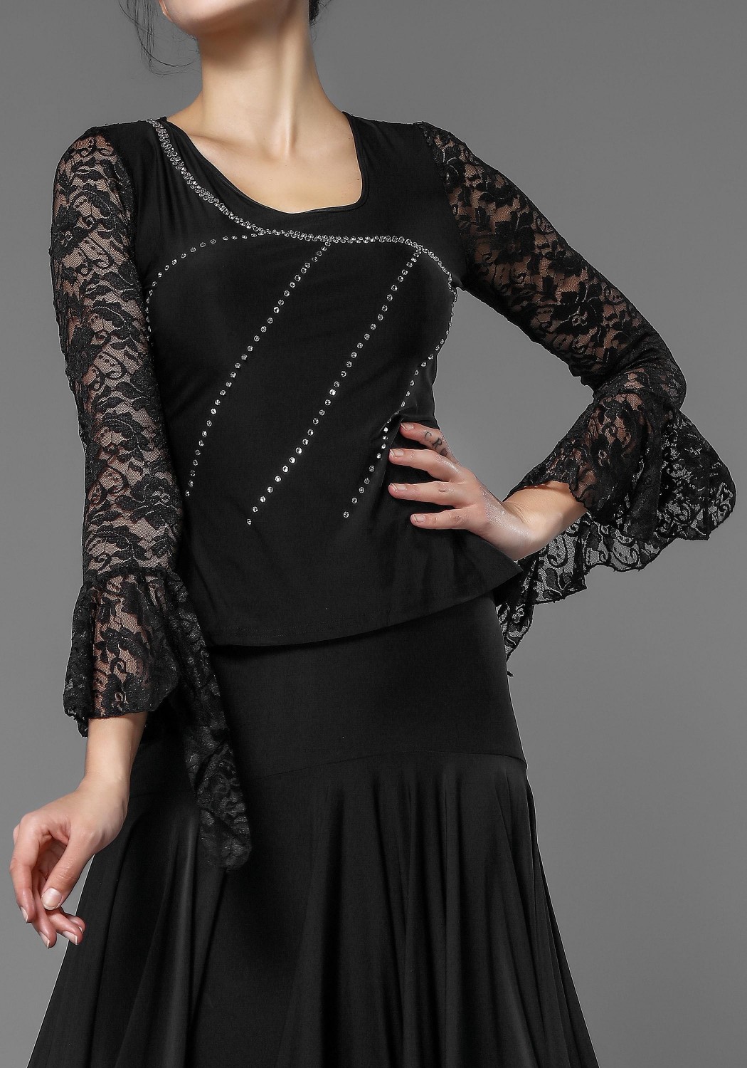 Luxury Black Lace and Crepe Top