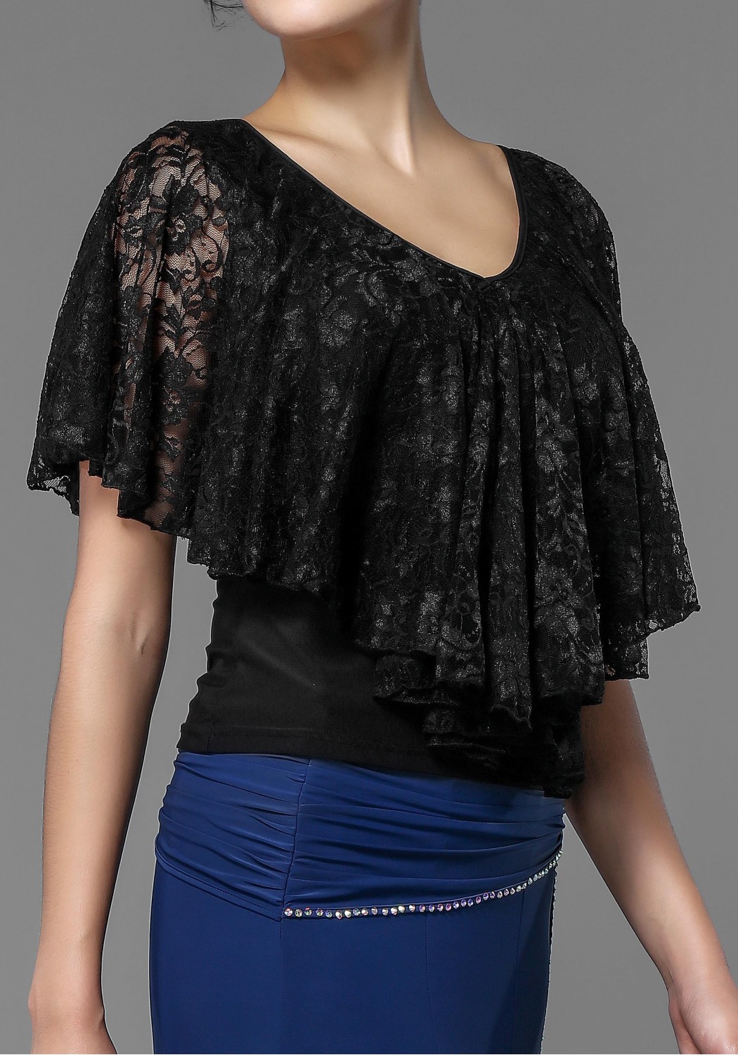 Luxury Crepe and Lace Short Cape Top