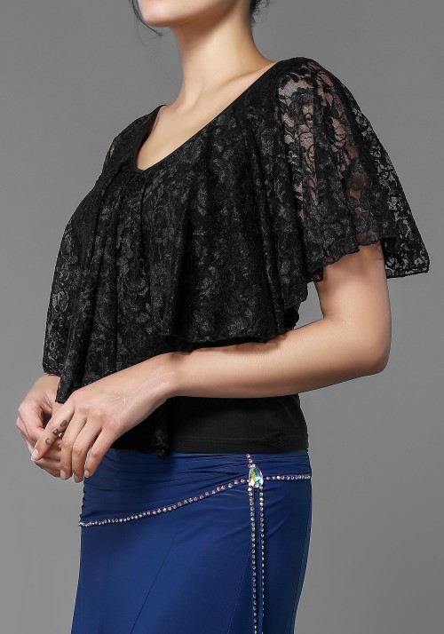 Luxury Crepe and Lace Short Cape Top