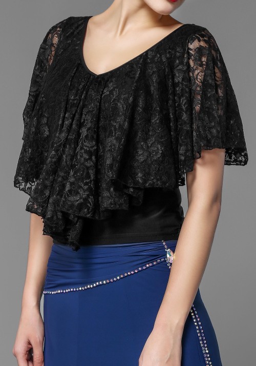 Luxury Crepe and Lace Short Cape Top