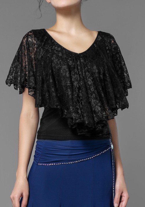 Luxury Crepe and Lace Short Cape Top