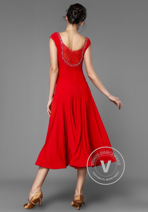 Red Crepe Stoned Ballroom Smooth Practice Dress