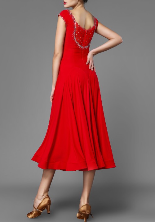 Red Crepe Stoned Ballroom Smooth Practice Dress