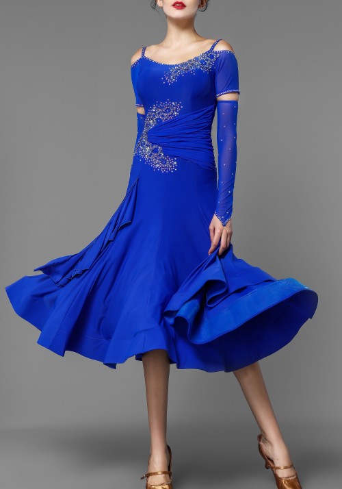 Ocean Blue Crepe Stoned Ballroom Smooth Practice Dress